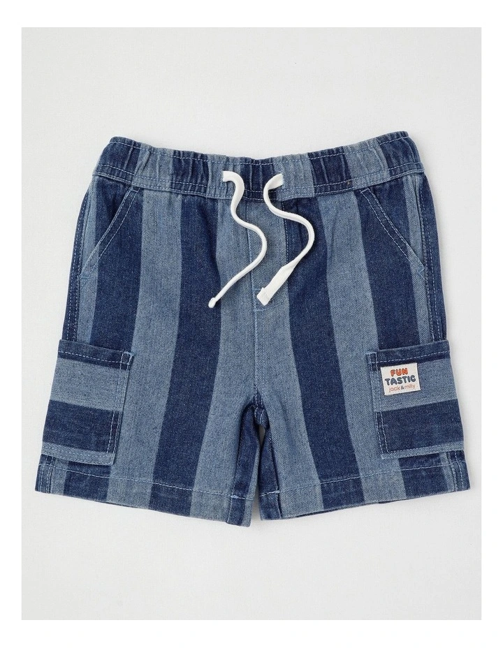 Gabe Laser Print Stripe Denim Short in Denim image 1