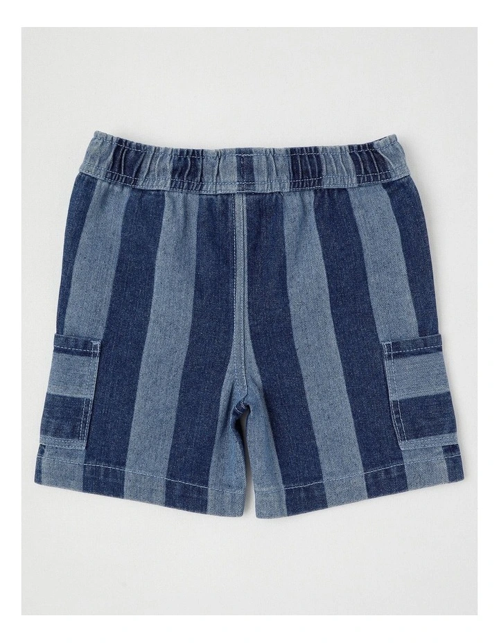 Gabe Laser Print Stripe Denim Short in Denim image 3