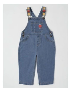 Alice Denim Overall with Embroidered Shoulder Straps in Denim