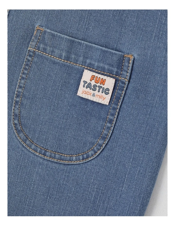 Alice Denim Overall with Embroidered Shoulder Straps in Denim image 5