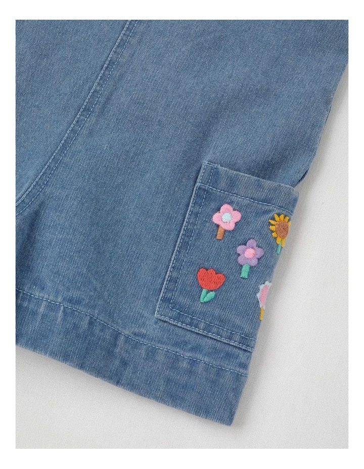 Molly Denim Shortall and Rib Tee Set with Flower Embroidery in Denim image 5