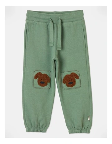Juno Essential Doggo Boucle Knee Patch Trackpant in Green