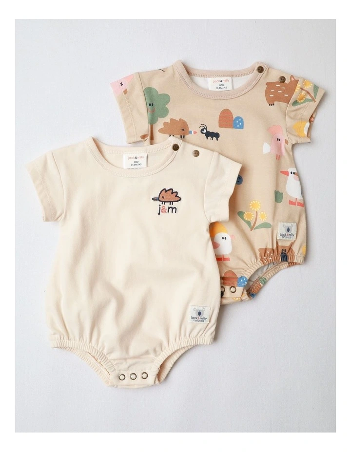 Naturals 2 Pack Bodysuit with Echidna Embroidery in Oatmeal image 1