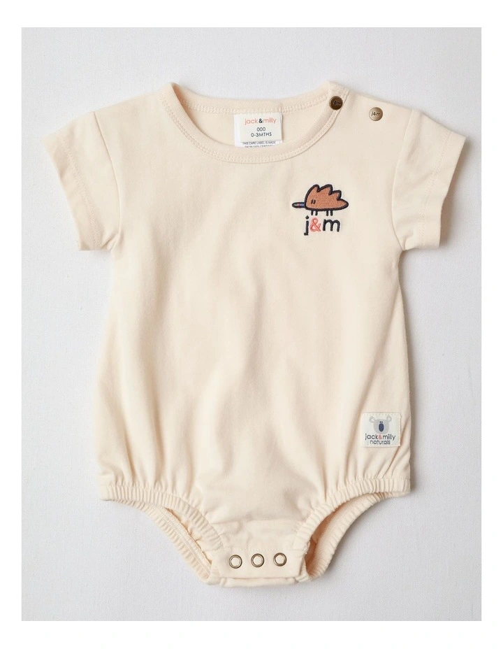 Naturals 2 Pack Bodysuit with Echidna Embroidery in Oatmeal image 3