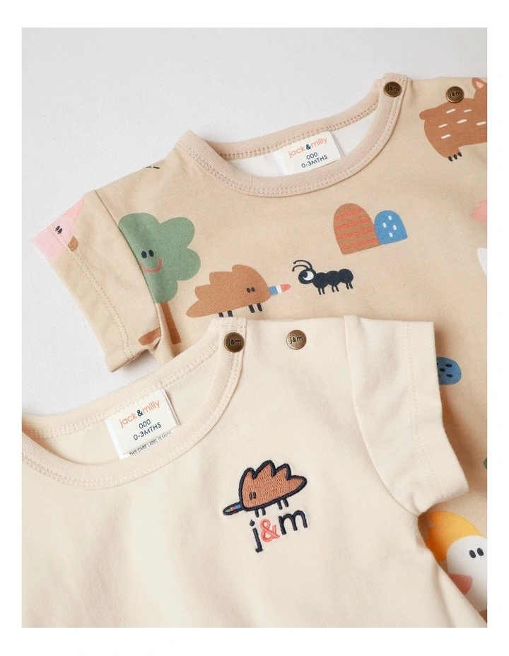 Naturals 2 Pack Bodysuit with Echidna Embroidery in Oatmeal image 4