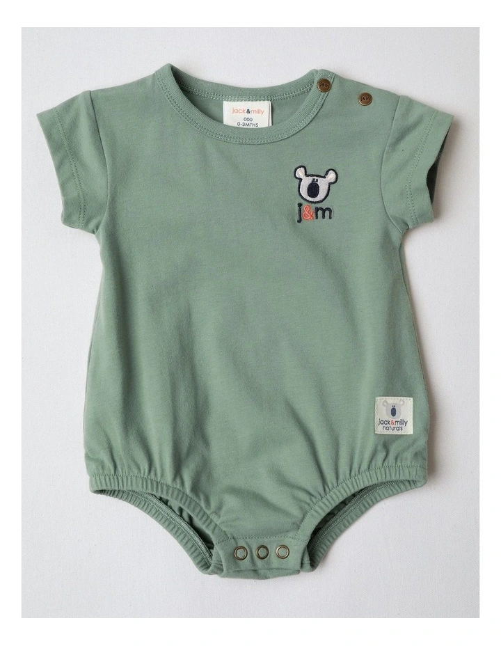Naturals 2 Pack Rib Bodysuits with Koala Embroidery in Green image 3