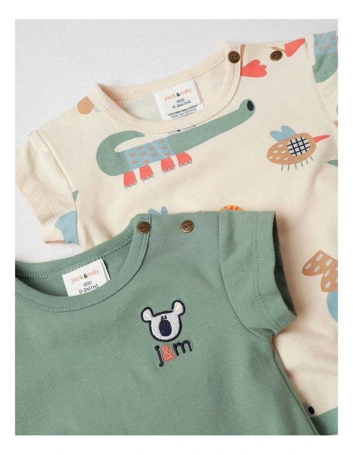 Naturals 2 Pack Rib Bodysuits with Koala Embroidery in Green image 4