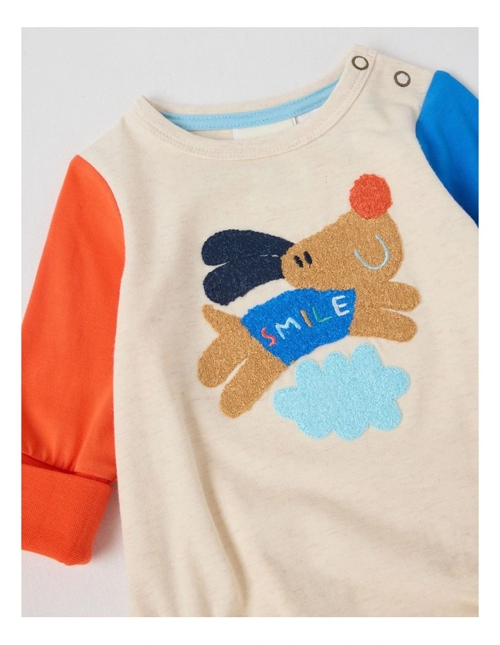 Freddie Newborn Bodysuit with Doggo Boucle in Red and Oatmeal image 2