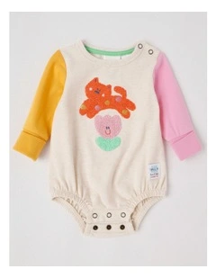 Freddie Newborn Bodysuit with Kitty Cat Boucle in Pink and Oatmeal