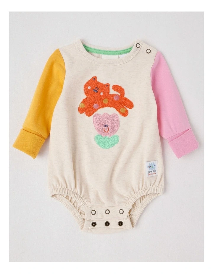 Freddie Newborn Bodysuit with Kitty Cat Boucle in Pink and Oatmeal image 1