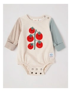 Freddie Newborn Bodysuit with Tomatoes Boucle in Sage and Oatmeal