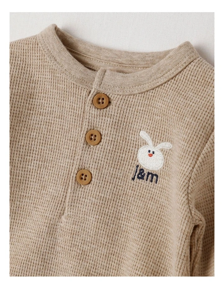 Naturals Newborn Dusty Waffle Bodysuit with Embroidery in Light Brown image 2