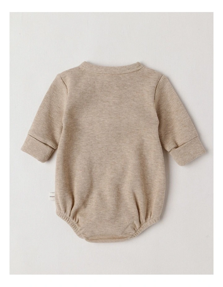 Naturals Newborn Dusty Waffle Bodysuit with Embroidery in Light Brown image 3