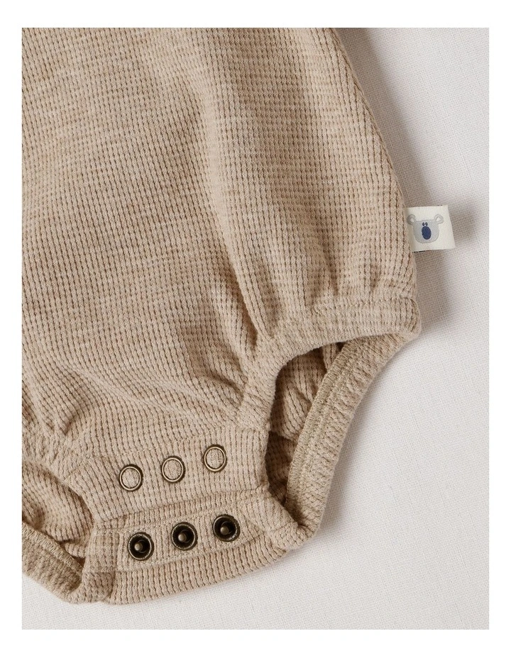 Naturals Newborn Dusty Waffle Bodysuit with Embroidery in Light Brown image 4