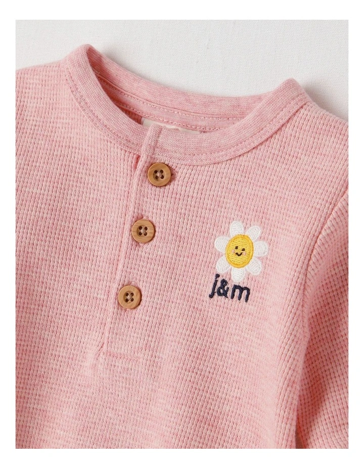 Naturals Newborn Dusty Waffle Bodysuit with Embroidery in Pink image 2