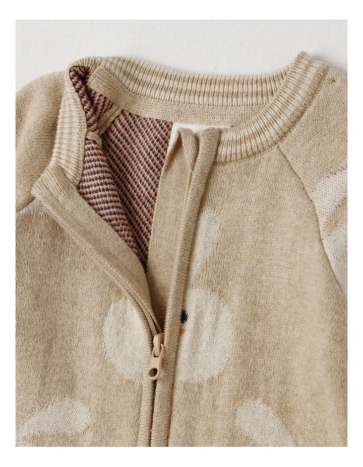 Naturals Newborn Billie Double Knit Bunny Jacquard Coverall in Light Brown image 2