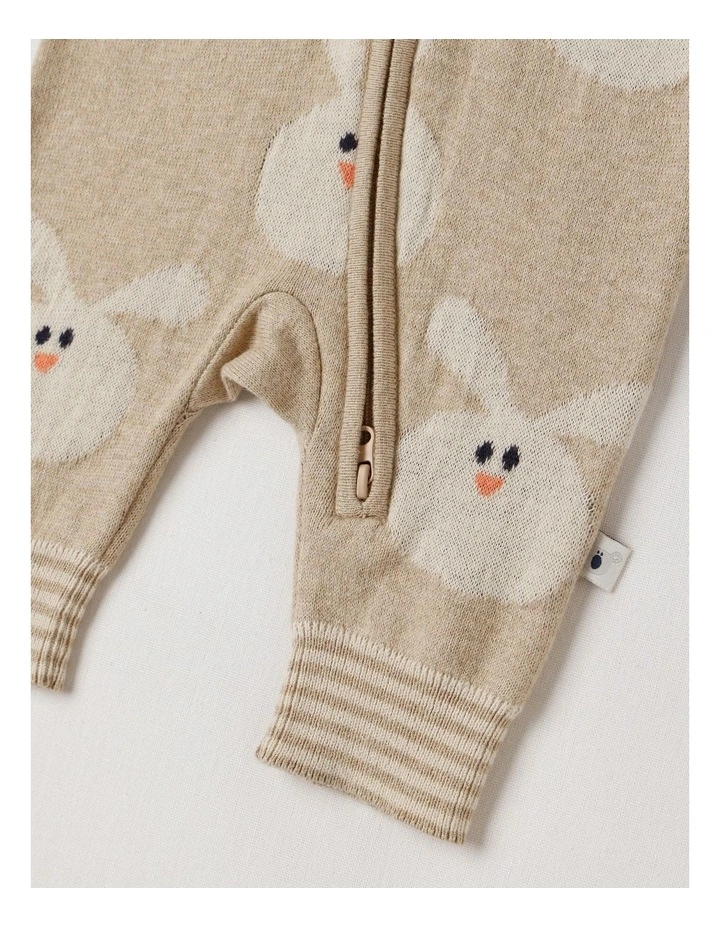 Naturals Newborn Billie Double Knit Bunny Jacquard Coverall in Light Brown image 3