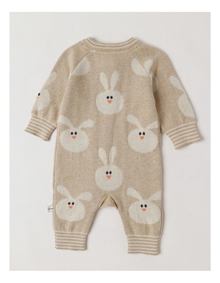 Naturals Newborn Billie Double Knit Bunny Jacquard Coverall in Light Brown image 4