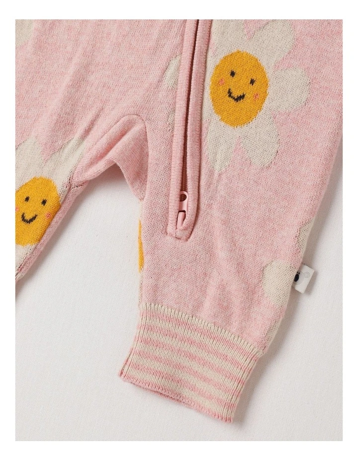 Naturals Newborn Billie Double Knit Daisy Jacquard Coverall in Pink image 4