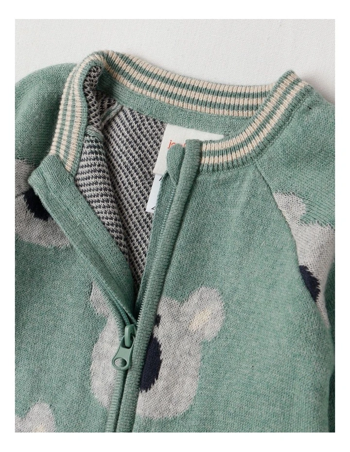 Naturals Newborn Billie Double Knit Koala Jacquard Coverall in Green image 2