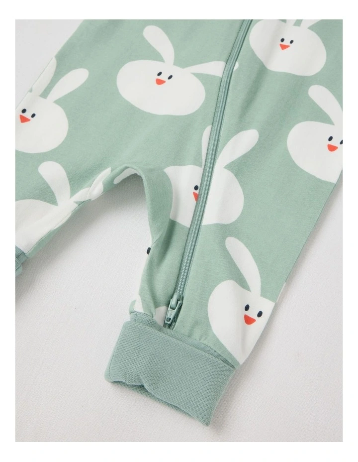Clancy Newborn Coverall with Bunny Print in Sage image 4