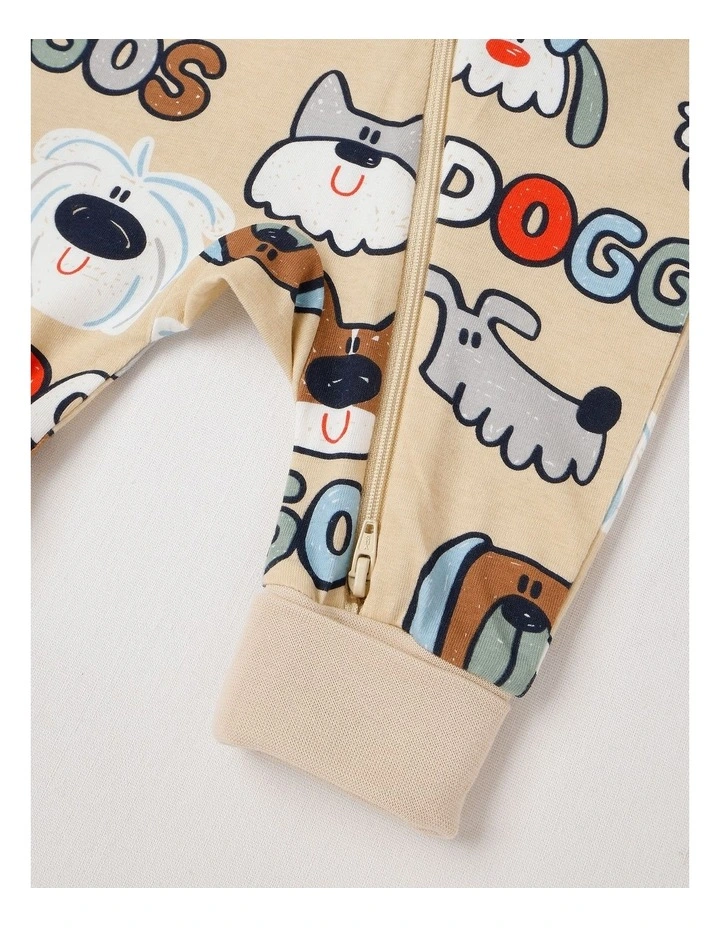 Clancy Newborn Coverall with Doggo Print in Tan image 4