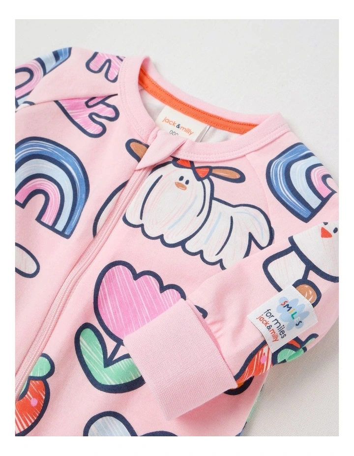 Clancy Newborn Coverall with Sketchbook Stories Print in Light Pink image 2