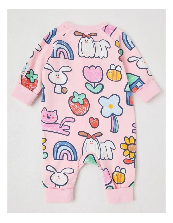 Clancy Newborn Coverall with Sketchbook Stories Print in Light Pink image 3