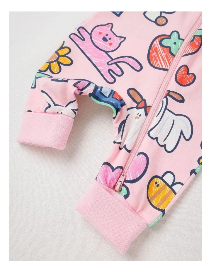 Clancy Newborn Coverall with Sketchbook Stories Print in Light Pink image 4