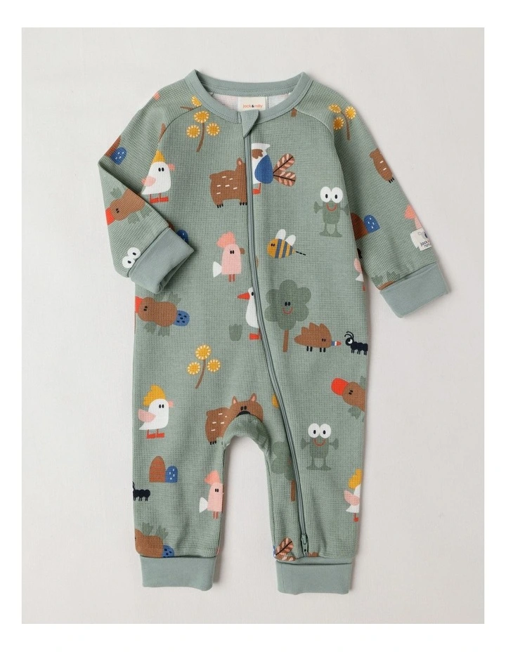 Naturals Newborn Jude Waffle Coverall in Sage image 1