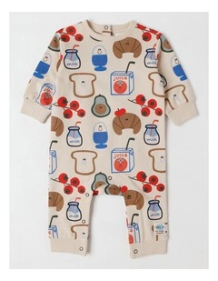 Spider French Terry Romper with Breaky Print in Oatmeal