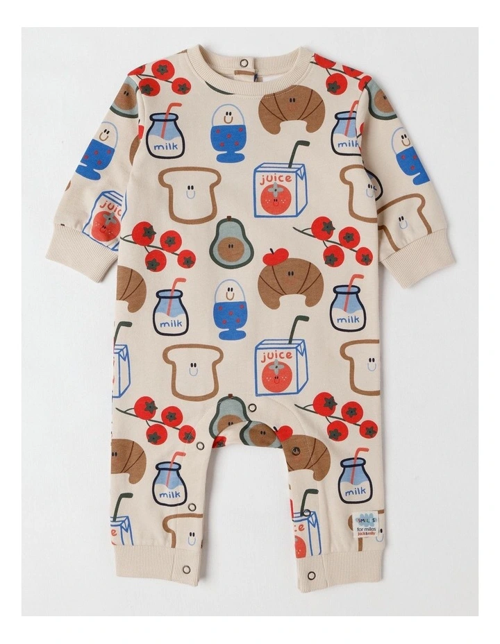 Spider French Terry Romper with Breaky Print in Oatmeal image 1