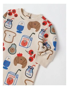 Spider French Terry Romper with Breaky Print in Oatmeal