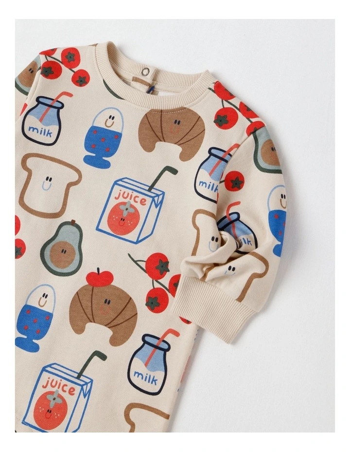 Spider French Terry Romper with Breaky Print in Oatmeal image 2