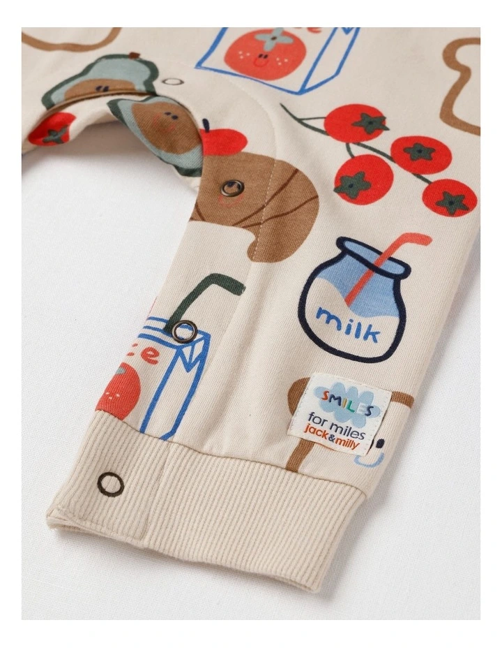 Spider French Terry Romper with Breaky Print in Oatmeal image 4