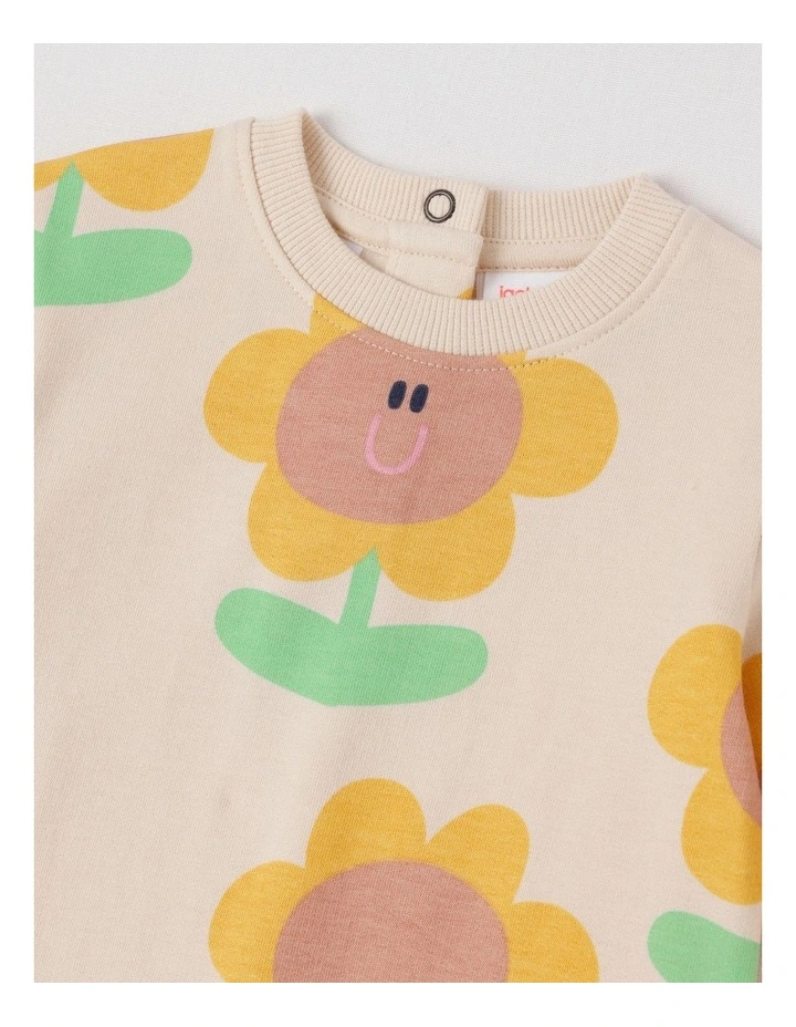 Spider French Terry Romper with Sunny Print in Oatmeal image 2