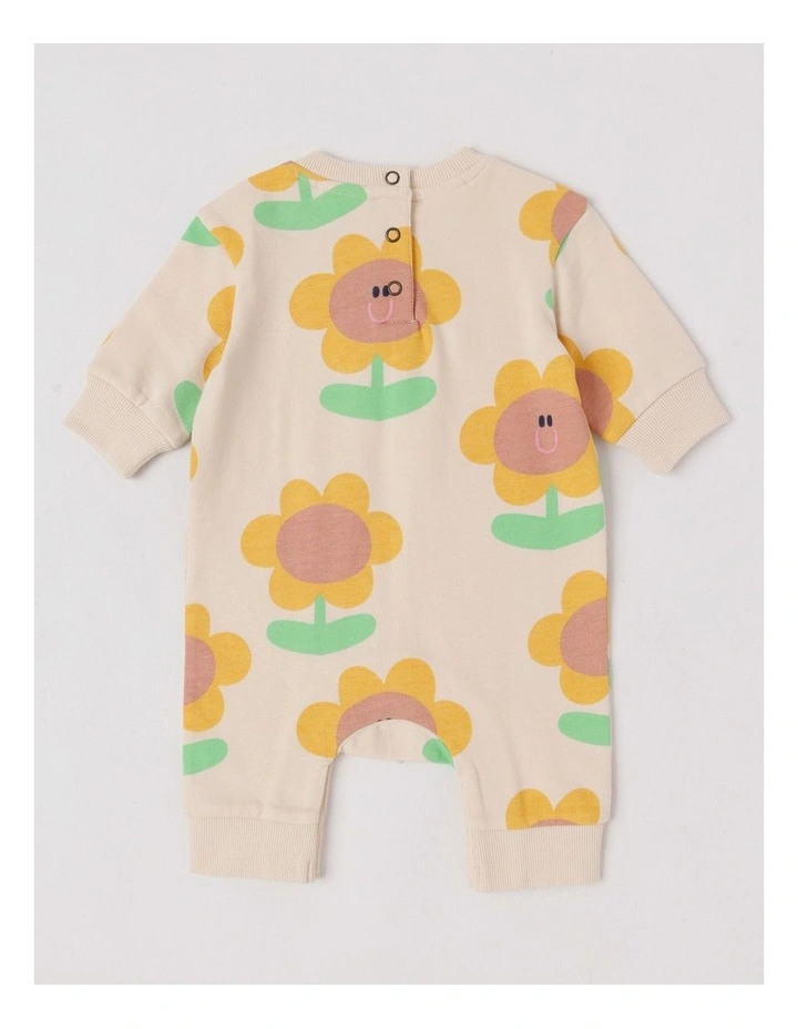 Spider French Terry Romper with Sunny Print in Oatmeal image 3