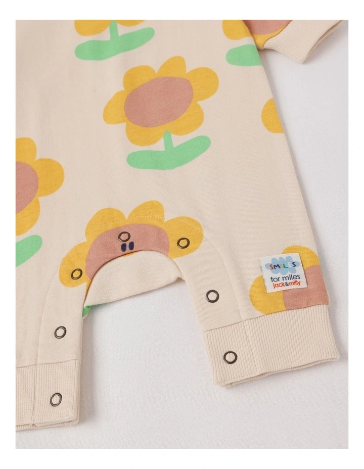 Spider French Terry Romper with Sunny Print in Oatmeal image 4