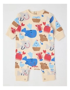 Spider French Terry Romper with Nautical Print in Oatmeal