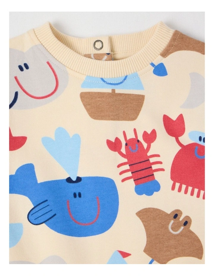 Spider French Terry Romper with Nautical Print in Oatmeal image 2