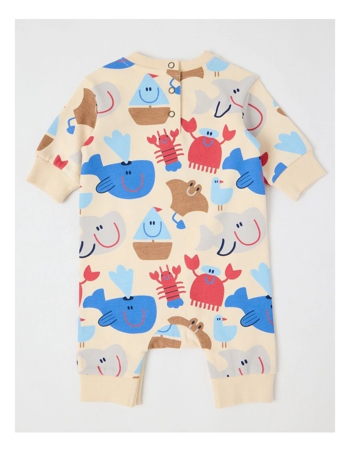 Spider French Terry Romper with Nautical Print in Oatmeal image 3