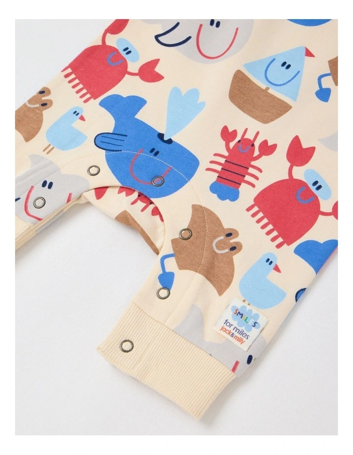 Spider French Terry Romper with Nautical Print in Oatmeal image 4