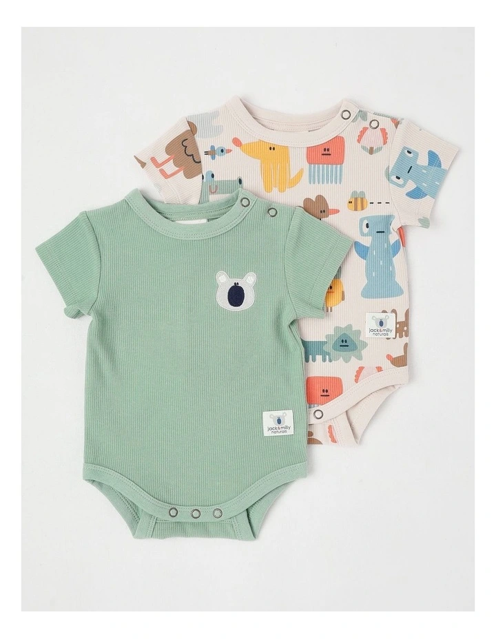 Naturals Charlie 2 Pack Bodysuit Set with Koala Embroidery in Sage image 1
