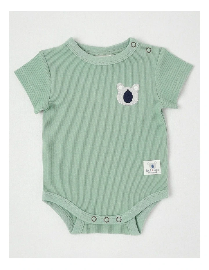 Naturals Charlie 2 Pack Bodysuit Set with Koala Embroidery in Sage image 5