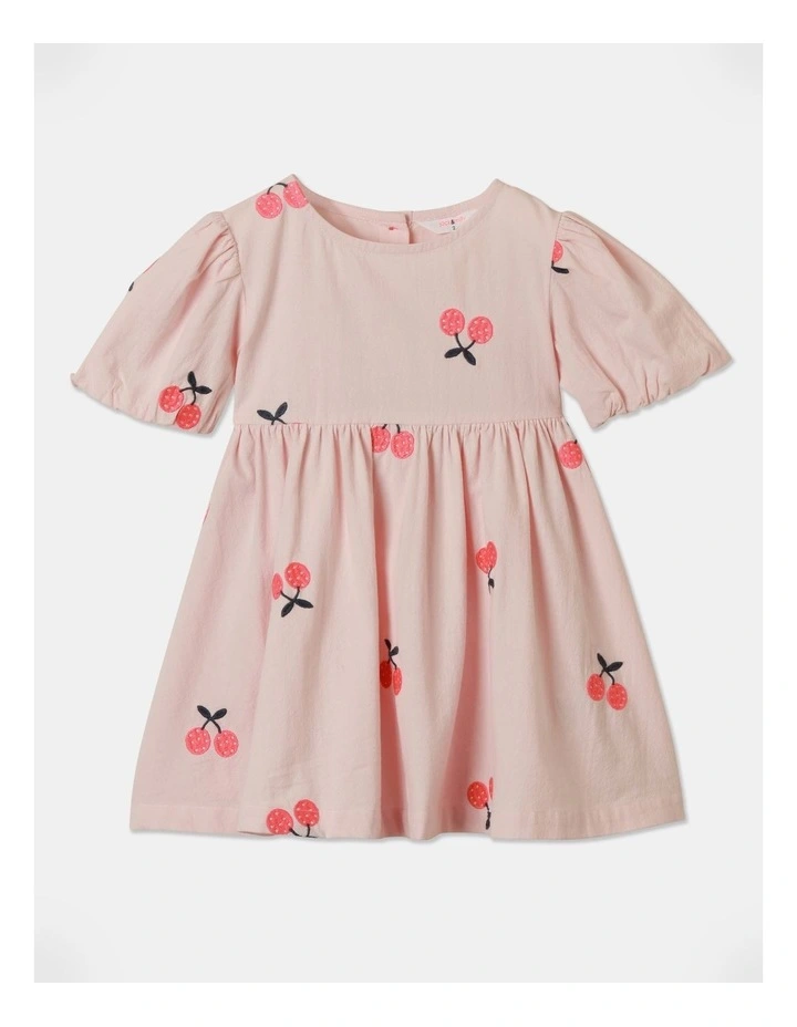 Sophie Embroidered Cherry Dress in Light Pink image 1