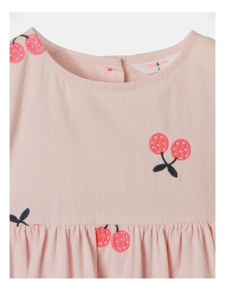 Sophie Embroidered Cherry Dress in Light Pink image 2
