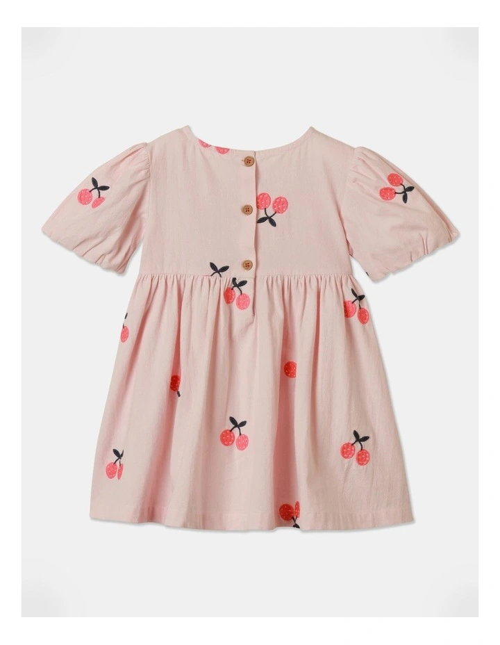 Sophie Embroidered Cherry Dress in Light Pink image 3