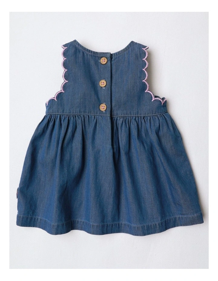 Ella Denim Dress With Scallop Edges And Embroidery in Denim image 3