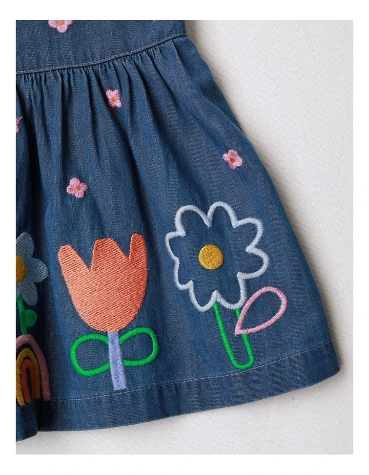 Ella Denim Dress With Scallop Edges And Embroidery in Denim image 4