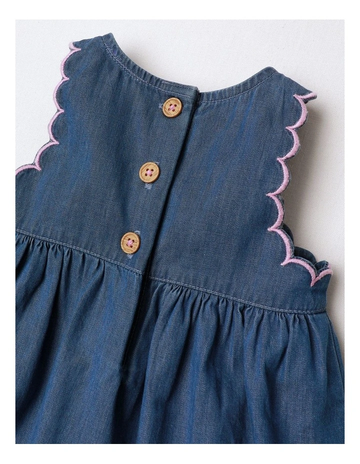 Ella Denim Dress With Scallop Edges And Embroidery in Denim image 5